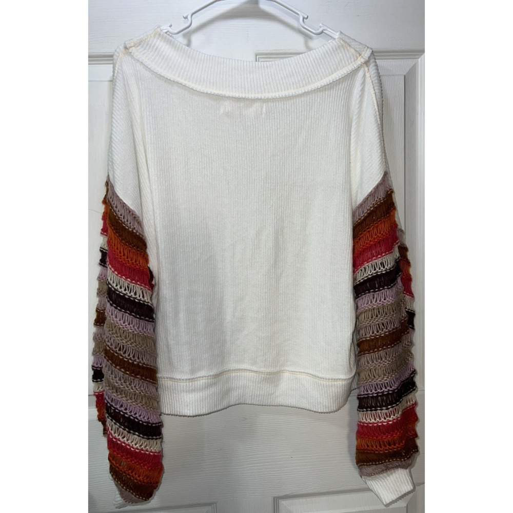 We The Free | Free People Striped Knit Balloon Sleeve Sweater Size Small - Picture 2 of 7
